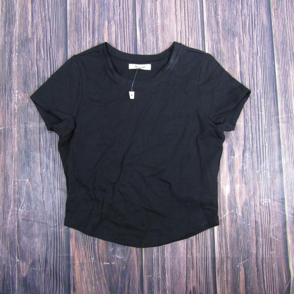Madewell Shirt Womens XS Black‎ Crewneck Short Sleeve Cotton Curved Hem Tee Top